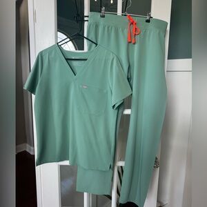 Figs Green Pants with Red Drawstring